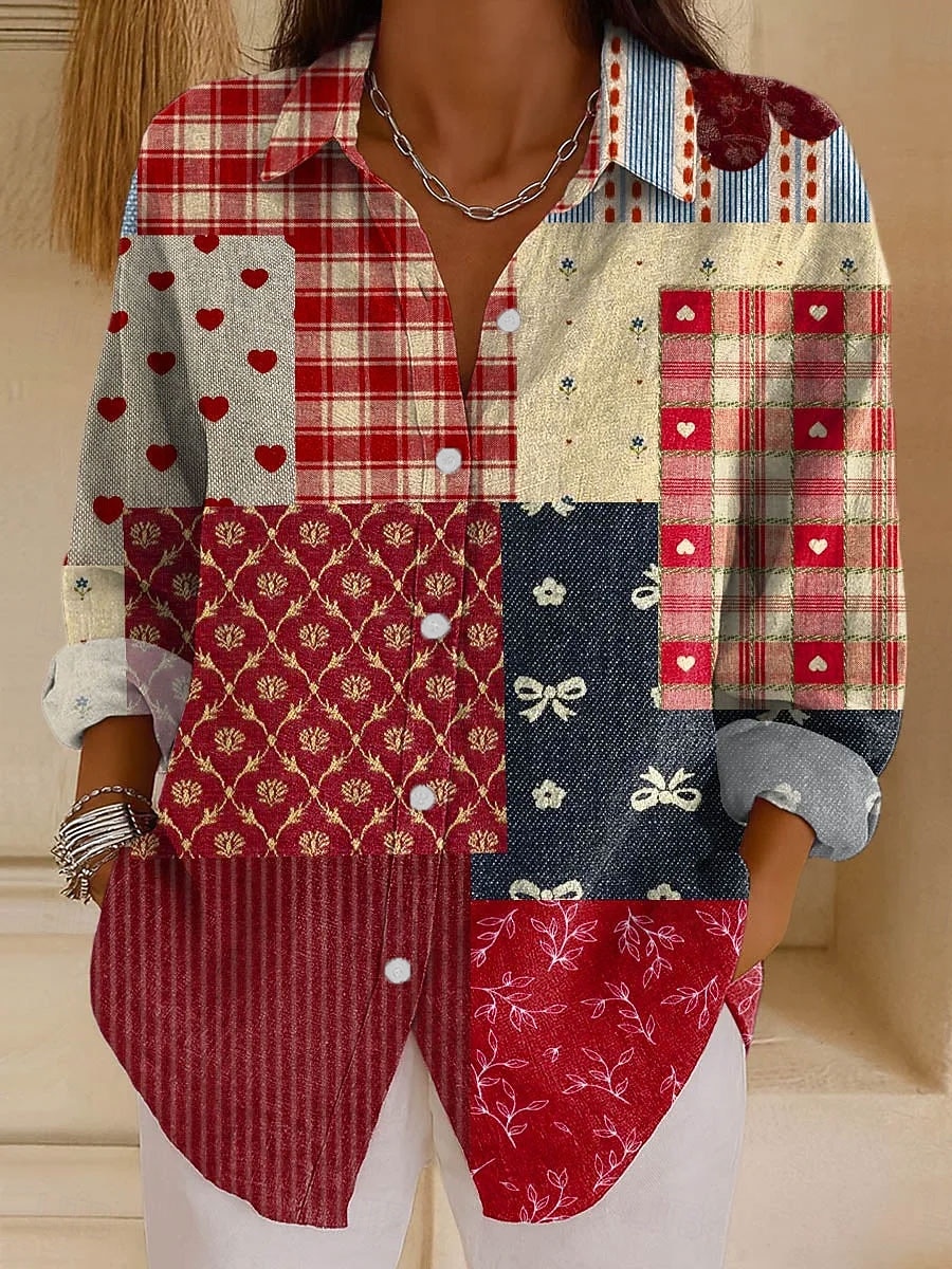  Dámská košile z lněného materiálu prodyšná lehká grafická geometrická abstraktní vintage tropická každodenní dlouhý rukáv límec běžné topy každodenní prázdninový potisk černá červená modrá fialová 2026 - $36.99 –P4