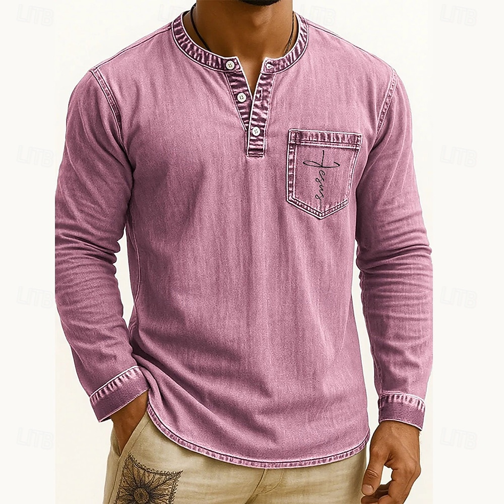 Pánské Tričko Henley Trička Tričko Top Tričko s dlouhým rukávem Dlouhý rukáv Henley Podzim Zima Retro Módní Designové Móda Retro Dovolená ulice Jdeme ven Tmavěhnědá Námořnická modř Černá Top tričko 2025 - $35.99 –P3