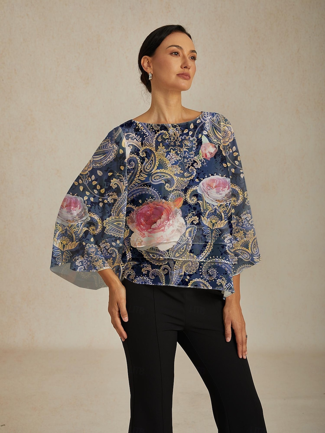 Blusa feminina verde paisley estampa botânica em camadas chiffon resort casual férias primavera verão outono de 2025 por $61.99 –P2