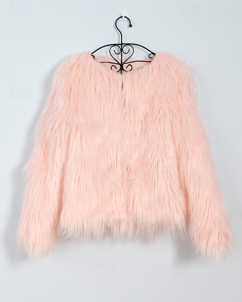 Damen Kunstpelzmantel Warm Bequem Pelze & Leder Mode Einfach Urlaub Straße Ausgehen Wochenende Regulär Rundhalsausschnitt Normale Passform Langarm Oberbekleidung Schwarz Weiß Rosa Herbst Winter 2025 - $39.99 –P5