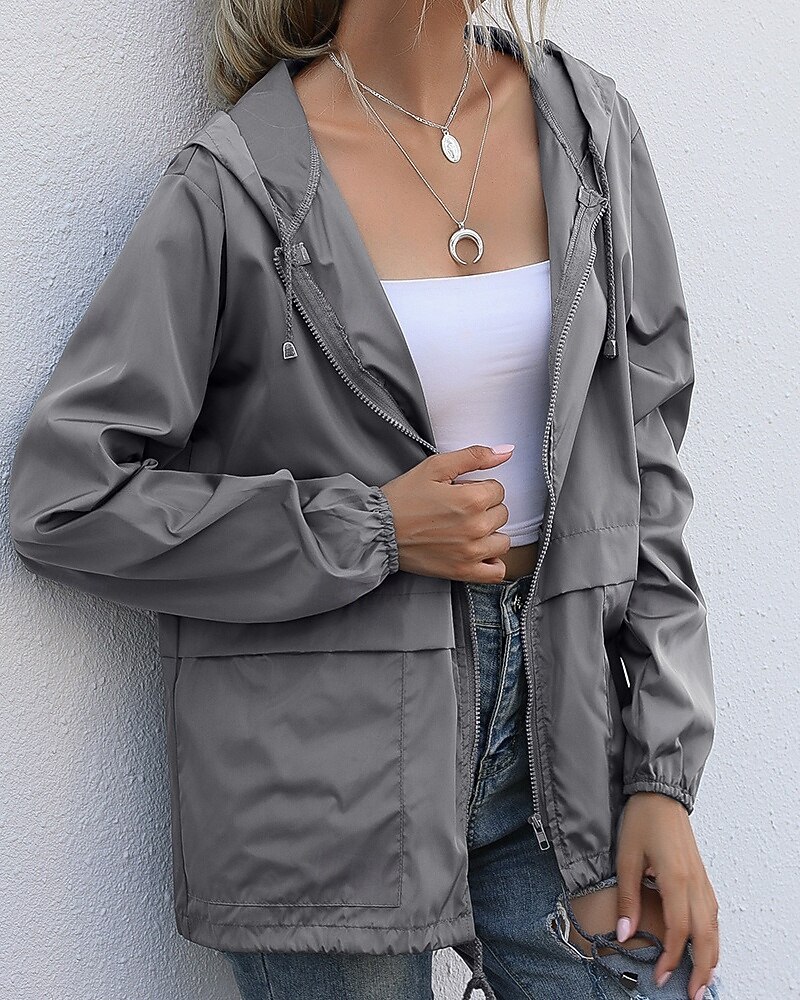 Mulheres Casaco com capuz Confortável Zíper Bolsos Casual Tecido Férias Roupa Diária Para Noite Final de semana Padrão Com Capuz Normal Manga Longa agasalhos Preto Vinho Cinzento Claro Primavera de 2025 por $28.99 –P6