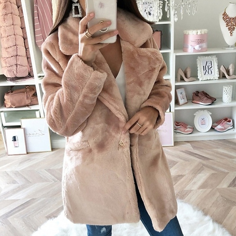 Damen Mantel Kunstpelzmantel Warm Bequem Tasche Lässig Einfach Urlaub Straße Lässig Alltagskleidung Lang Umlegekragen Normale Passform Langarm Oberbekleidung Blau Braun Khaki Herbst Winter 2025 - $43.99 –P5