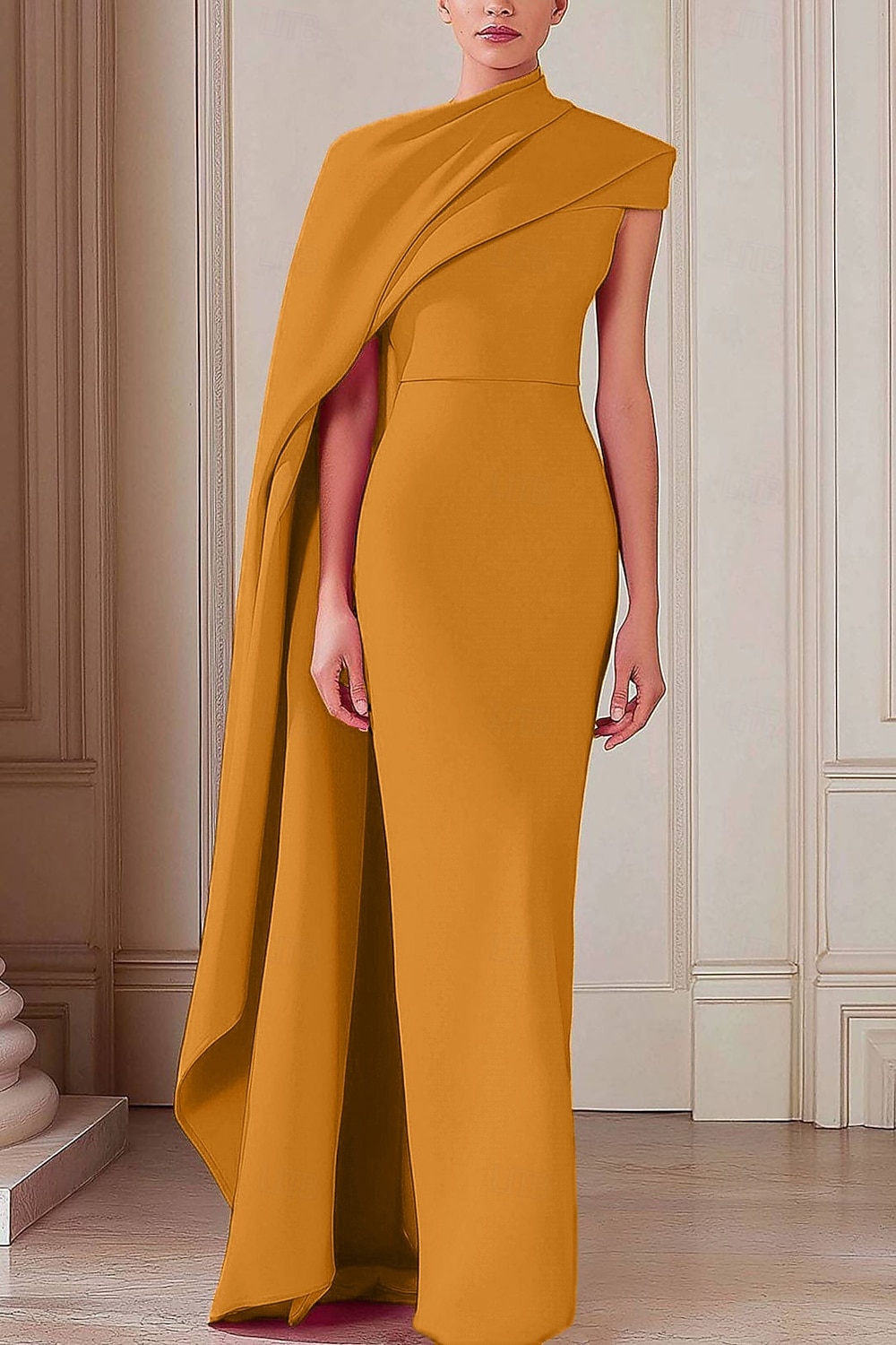 Mermaid Trumpet Floor Length Evening Gown Elegant Celebrity Style Short Sleeve High Neck Garden Party Wedding Stretch Crepe with Pleats 2026 - $183.99 –P8