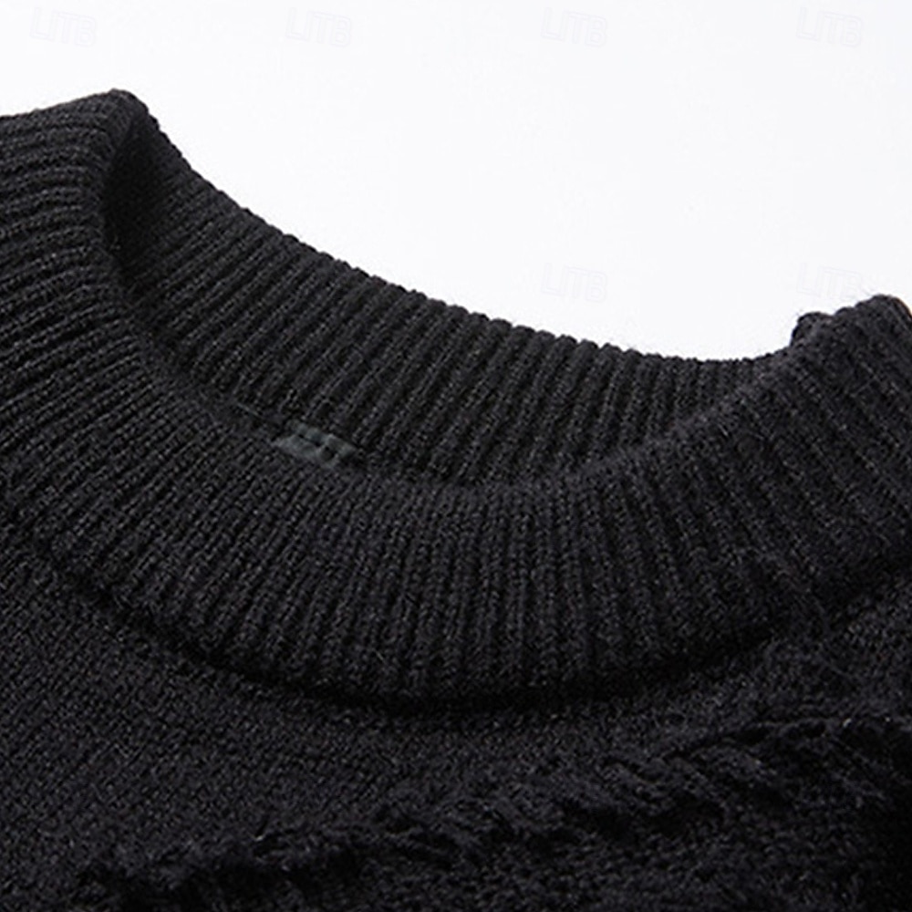 Herren Pullover Strickpullover Gerippt Stricken Normale Oberteile Gestrickt Zerrissen Einfach Rundhalsausschnitt Mode Basic Urlaub Alltagskleidung Bekleidung Herbst Winter Schwarz Khaki M L XL 2026 - $47.99 –P8