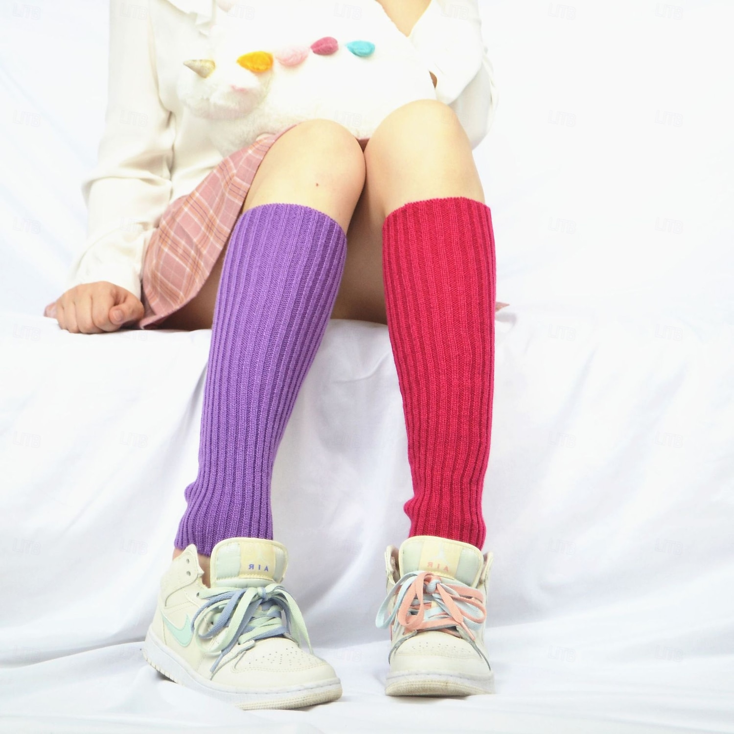 Stickade benvärmare och knästrumpor för kvinnor, höst- och vintermode neon akrylleggings, snygga långa strumpöverdrag, varma stickade plagg i koreansk stil för damer 2026 - $9.99 –P3