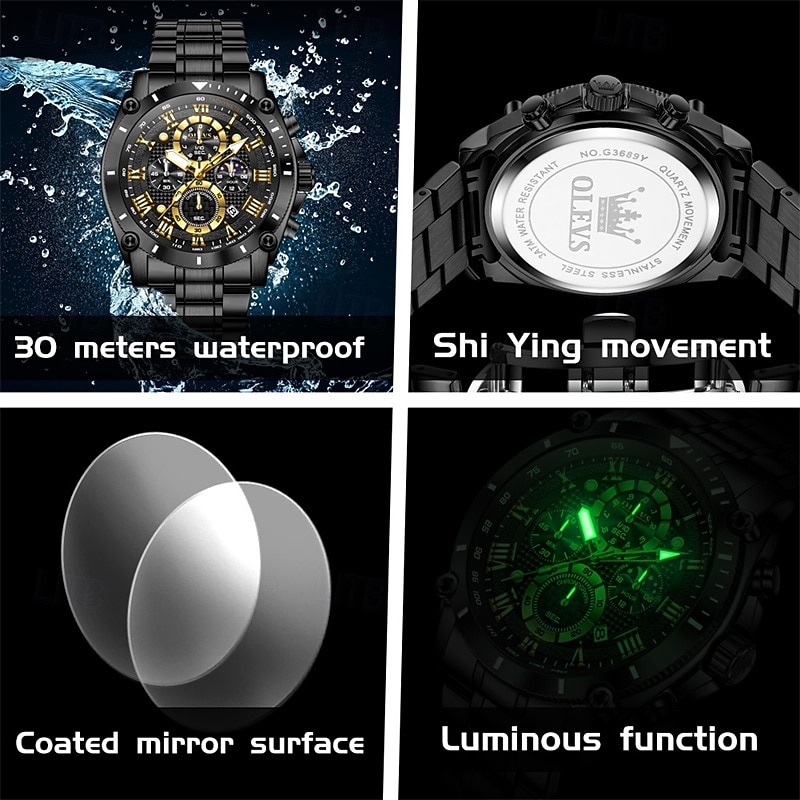 The New Olevs Men'S Steel Band Business Watch Moon Phase Luminous Calendar Chronograph 24-Hour Indication Quartz Watch Is A Fashionable Casual And Versatile Waterproof Sports Wristwatch 2025 - $32.99 –P1