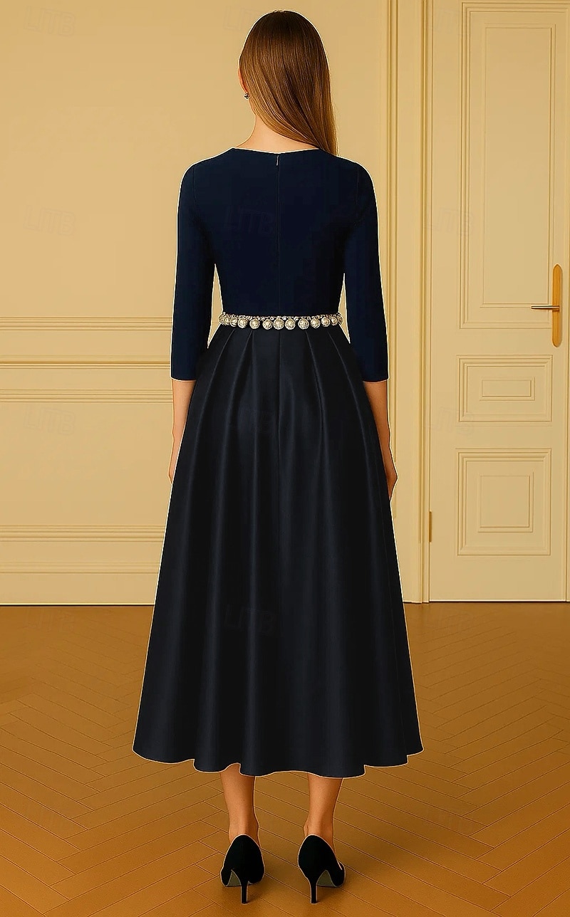 Ligne A Robes de Cocktail Élégant Robe de soirée Formel Mariage Longueur thé Manche 3/4 Col en V Crêpe Extensible avec Perles 2025 de 2025 ? $164.99 –P2