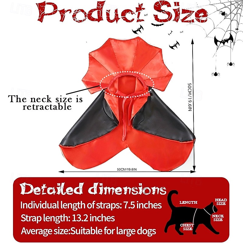 1pc Halloween Pet Cape Costume - Red & Black Vampire Design with ...