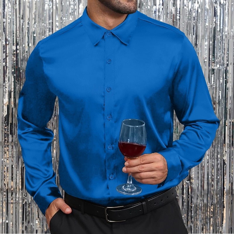 Per uomo Camicia Camicia in raso Camicia elegante Camicia casual Camicia con Bottoni Camicia da Ballo Semplice Formale Matrimonio Nero Bianco Vino Blu reale Manica Lunga Bavero Primavera & Autunno del 2025 a $23.99 –P10