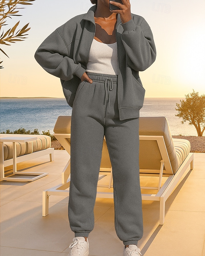 Per donna Tuta da 2 pezzi Set di tute da ginnastica Abbigliamento sportivo Con zip Baggy Tinta unita Completo Abbigliamento Autunno Nero Beige Corsa Lavoro All'aperto Leggero Di tendenza Manica Lunga del 2026 a $37.99 –P3