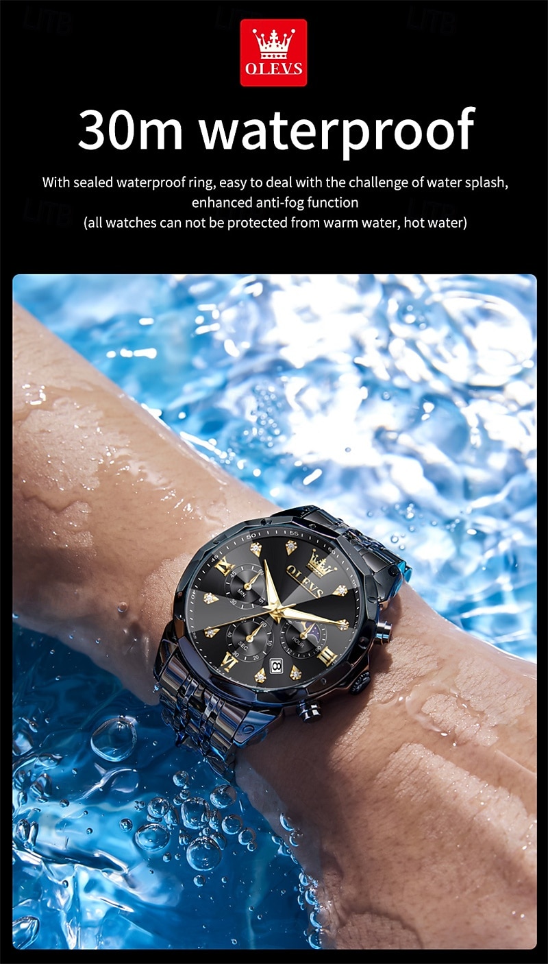 The New Olevs Men'S Business Watch With Luminous Calendar Small Three-Hand Moon Phase Display Multi-Functional Quartz Watch Waterproof Casual And Fashionable Men'S Sports Wristwatch 2025 - $34.99 –P15