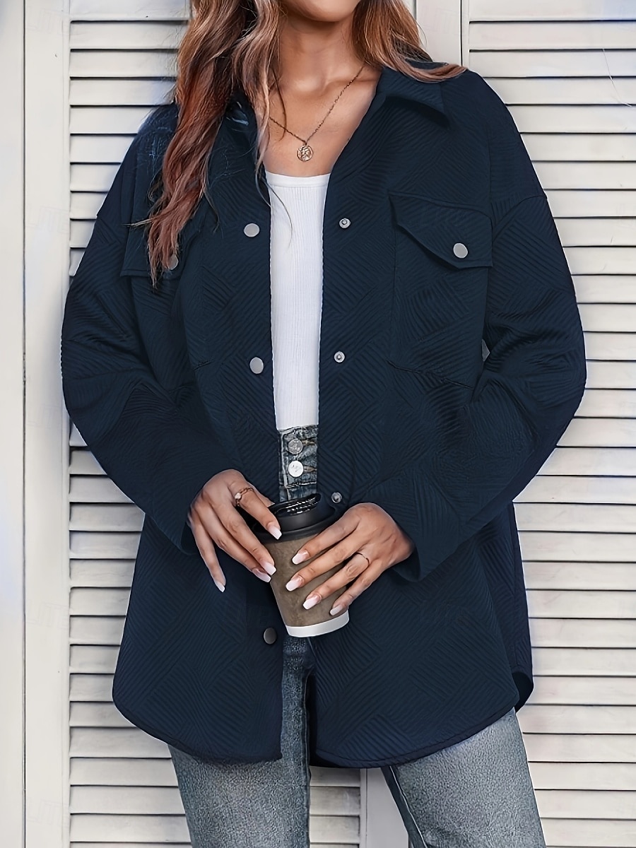 Жен. Повседневная куртка Удобный Дышащий Карман Пуговицы На каждый день Полотняное плетение Отпуск Для улицы Повседневные На каждый день Однобортный крой Длинная Отложной Свободное облегание 2026 - $35.99 –P4