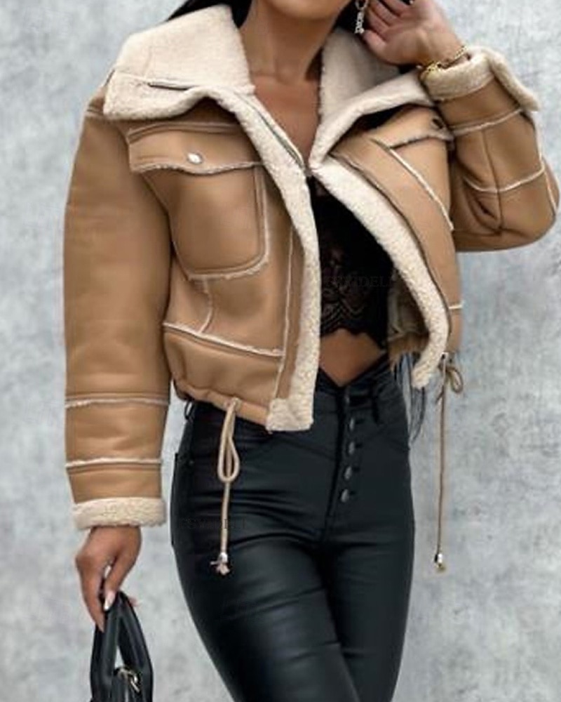 Γυναικεία Jeci Piele Διατηρείτε Ζεστό Άνετο Τσέπη Κουμπιά Καθημερινό Σκέτο Διακοπές Causal Καθημερινά Ρούχα Εξόδου Κοντό Απορρίπτω Κανονικό Μακρυμάνικο Εξωτερικά ενδύματα Μαύρο Χακί Μπεζ 2026 - $59.99 –P11