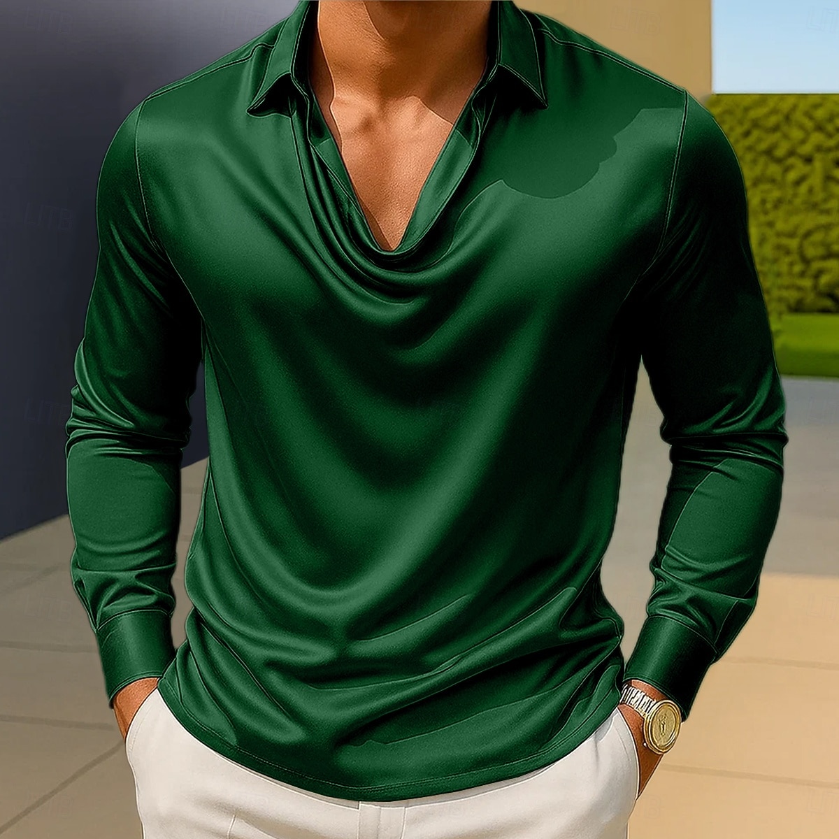 Homme Chemise Comme de la soie Chemise en satin Chemise Décontractée Uni Formel Mariage Argent Noir Dorée Vert manche longue Revers Printemps & Automne Toutes saisons Vêtement Tenue Froncé de 2025 ? $23.99 –P4