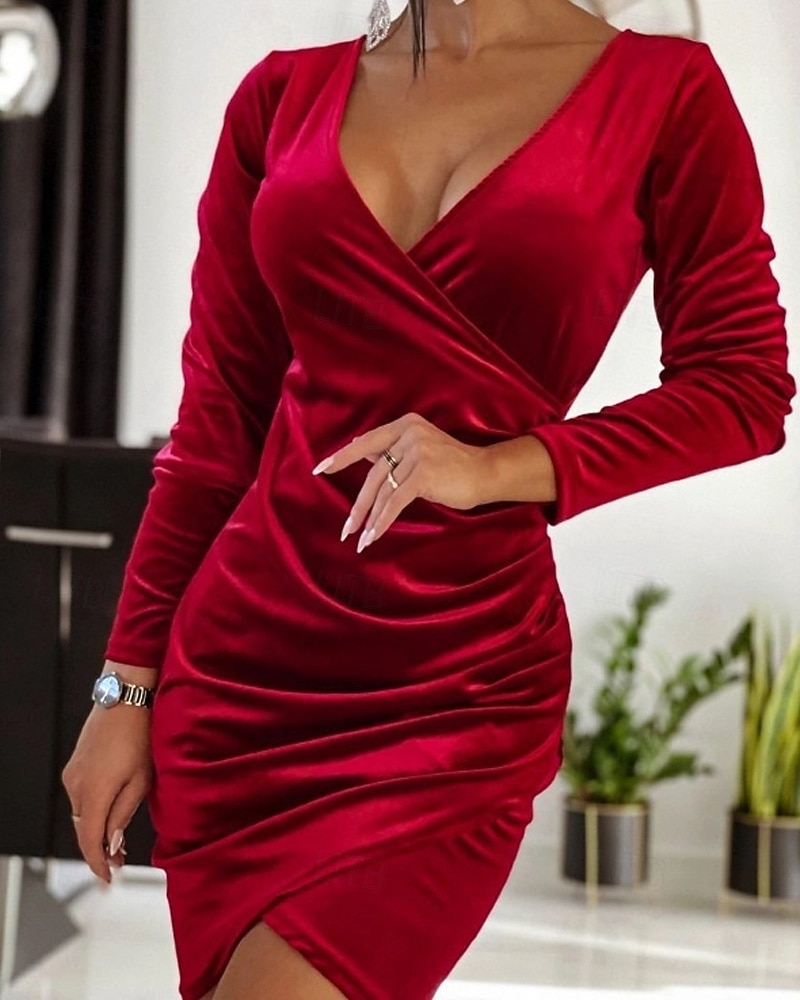 Femmes Robe Midi Robe en Velours Robe de Cocktail Élégant Mode Moderne Extérieur Soirée Tenue de soirée Coupe régulière Uni manche longue Col en V Noir Rouge Bleu Violet Printemps Automne de 2025 ? $21.99 –P2