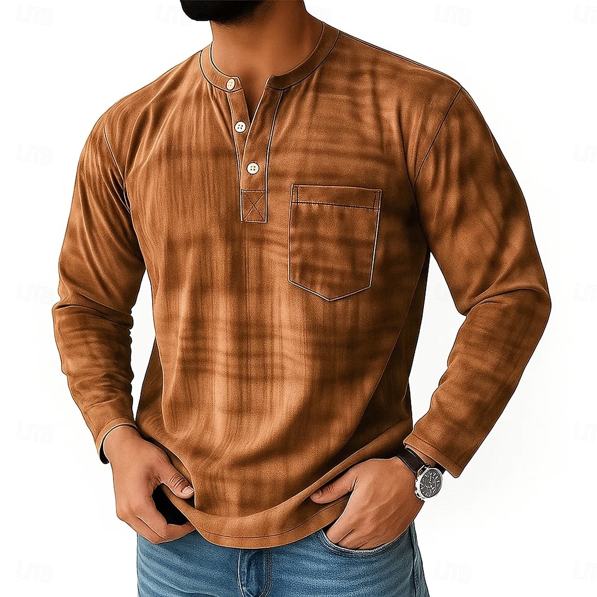 Per uomo Vintage Maglia Henley Maglietta Manica Lunga Retrò Vintage Casual Casuale Primavera Autunno Tutte le stagioni Blu Rosso Viola Marrone Verde Henley Maglietta Henley del 2026 a $21.99 –P4