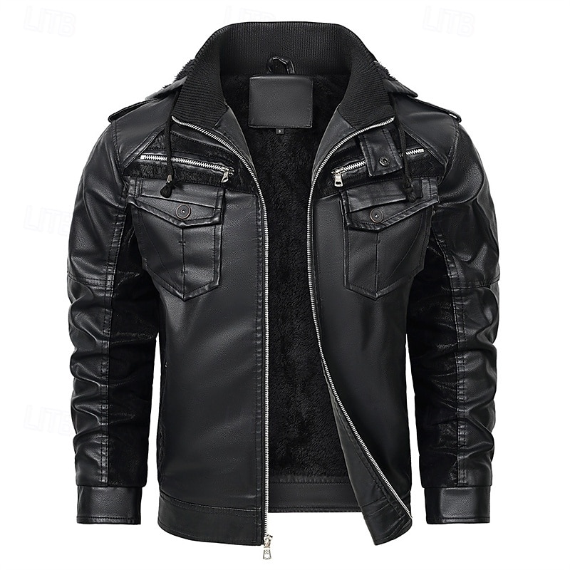 Per uomo Giacca in Ecopelle Giacca in Pile Giacca da Biker Giacca da Moto Vacanza Quotidiano Antivento Caldo Tasca Inverno Semplice Moda Classico Con Cappuccio Regolare Nero Giacca del 2026 a $93.99 –P2