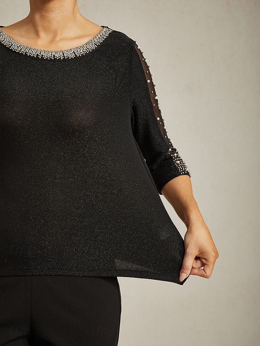Per donna Top Eleganti Con perline Metallico Guanto Elegante Quotidiano Signore Manica 3/4 Girocollo Top Regolari Ospite di nozze Abbigliamento da sera Semi-Formale Nero Primavera Autunno Inverno del 2026 a $75.99 –P3