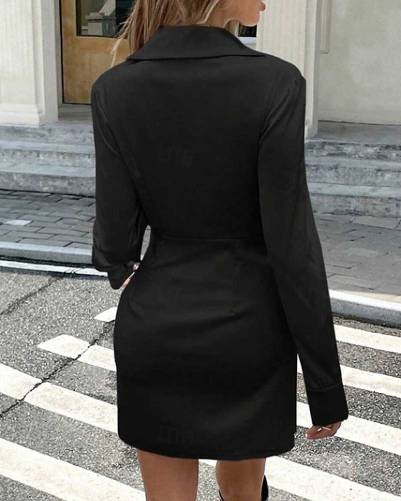 Damskie Sukienka mini Czarna sukienka Sukienka na imprezę Sukienka koktajlowa Satynowa sukienka Moda Nowoczesny Impreza Wieczorna impreza Spotkanie towarzyskie Regularny Równina Długi rękaw 2025 - $34.99 –P5