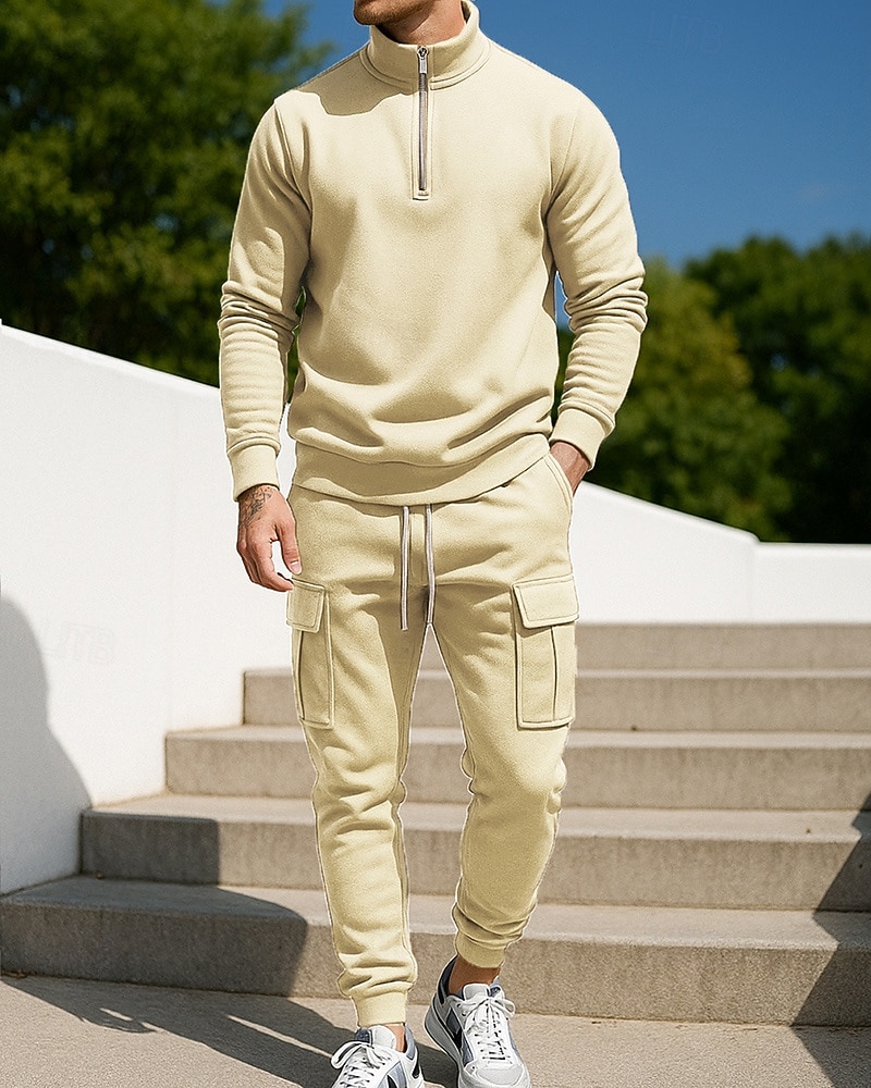 Per uomo Tuta da 2 pezzi Set di tute in pile Abiti da salotto Cerniera a un quarto Tinta unita Completo Abbigliamento Autunno & Inverno Nero Bianco All'aperto Viaggio Sportivo cascante Caldo Manica del 2025 a $45.99 –P10