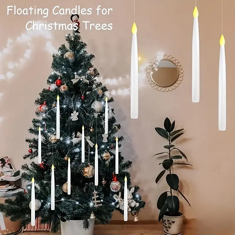 12-pakning LED-flammeløse flimrende lys med fjernkontroll og krystallkulekroker. Batteridrevne flammeløse, koniske lys, ideelle for jul, valentinsdagen og bryllupsdekorasjoner. 2025 - $67.99 –P2