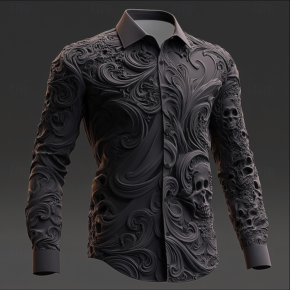 Voor heren Textuur 3D-werveling Ingewikkelde bloemen Overhemd Overhemd met knopen Lange mouw Vintage Retro Donkere gotische stijl Buiten Feestdagen Lente Herfst Strijkijzer 3D-afdrukken shirts met 2026 - $27.99 –P2