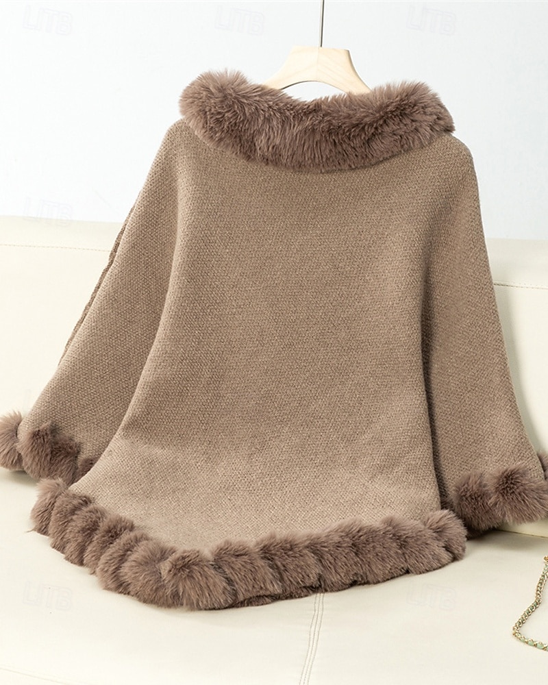 Damen Pullover Schultertuch Elegant Mode Streetwear Einfarbig Gerippt Rollkragen Gestrickt Asymmetrischer Saum Kunstpelzbesatz Halbarm Normale Oberteile Stricken Outdoor Täglich Wochenende Weinrot 2025 - $39.99 –P9