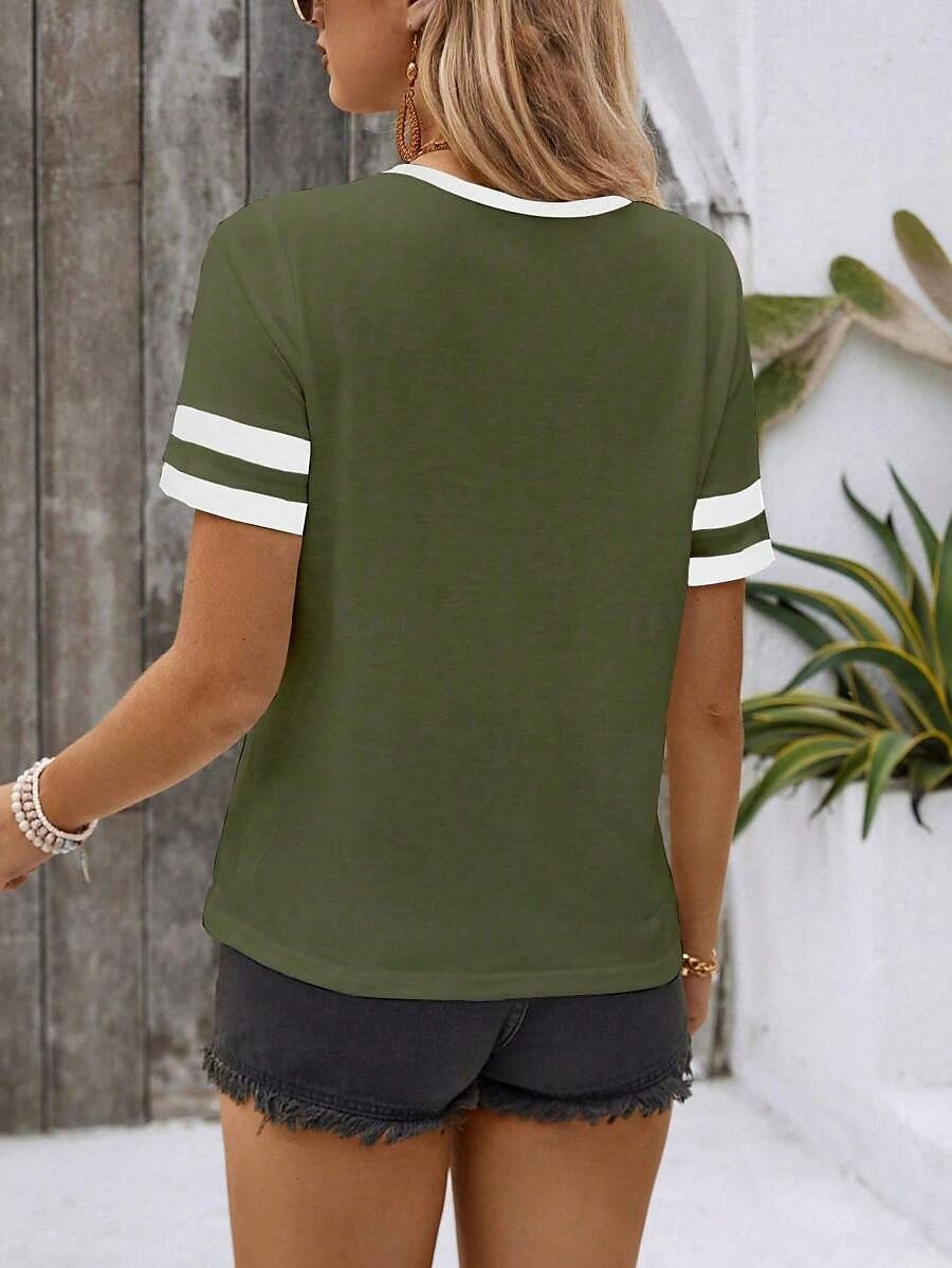Femmes T-shirt Uni Mode Moderne Occasionnel Manche Courte Col en V Hauts Réguliers Quotidien Week-end Noir Vin Vert Véronèse Bleu Kaki Été Printemps de 2025 ? $22.99 –P8
