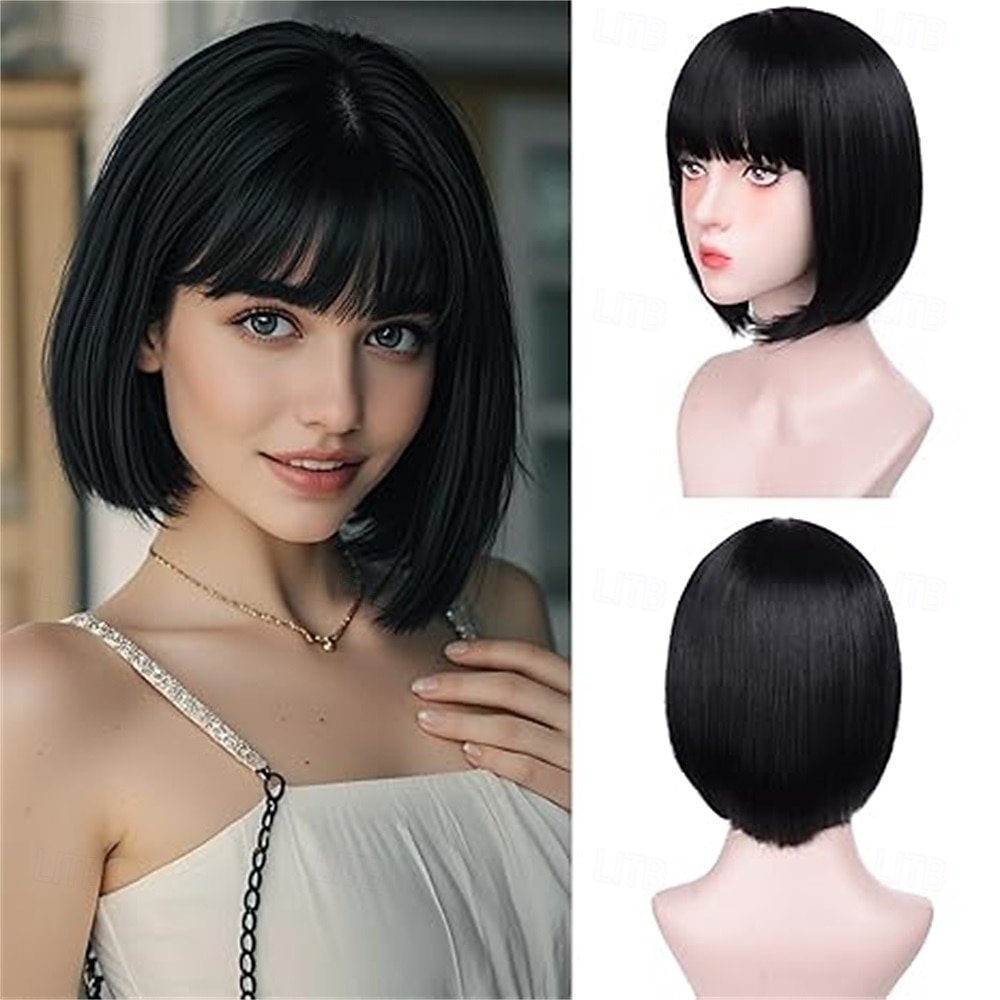 Perruques bob rouges pour femmes blanches - Perruques bob courtes de 12 pouces avec frange Perruque synthétique de mode naturelle Cheveux synthétiques colorés pour cosplay quotidien Halloween de 2025 ? $15.99 –P6