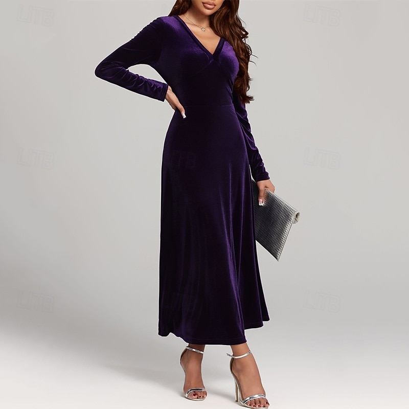 Damen Midikleid Samtkleid Cocktailkleid Elegant Mode Modern Outdoor Party Party-Abendmode Normale Passform Einfach Langarm V Ausschnitt Schwarz Wein Blau Purpur Frühling Herbst 2025 - $33.99 –P5