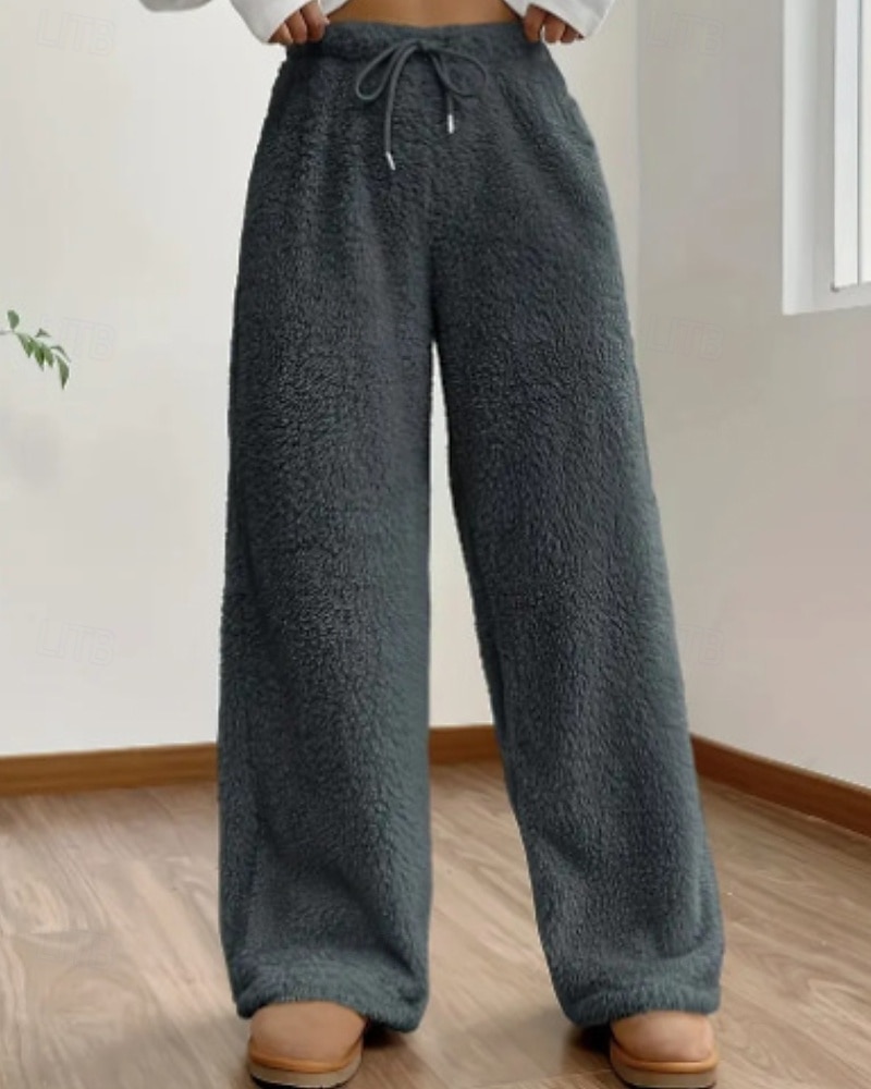 Mulheres Atrevido chinês Casual Comprimento total Cintura Média Tecido Design de cordão elástico Térmico / Quente Com Stretch Ao ar livre Férias Rua Camelo Adamascado Cinzento Preto Inverno Ajuste de 2025 por $19.99 –P5
