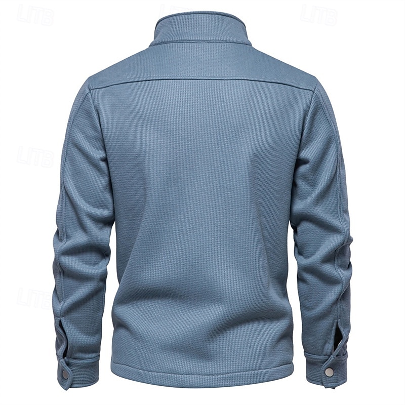 Herren Waffeljacke Fleecejacke Cargo-Jacke Freizeitjacke Urlaub Täglich Warm Tasche Herbst Winter Einfach Mode Klassisch Revers Regulär Schwarz Weiß Marineblau Blau Khaki Jacken 2025 - $54.99 –P16