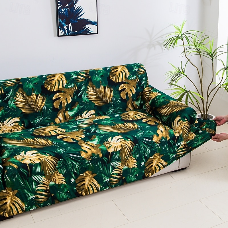 Capa elástica para sofá de 1 peça com estampa de plantas, capa horizontal para todas as estações para sofá de sala de estar de 1/2/3/4 lugares, capa protetora macia para sofá de 2026 por $32.99 –P9