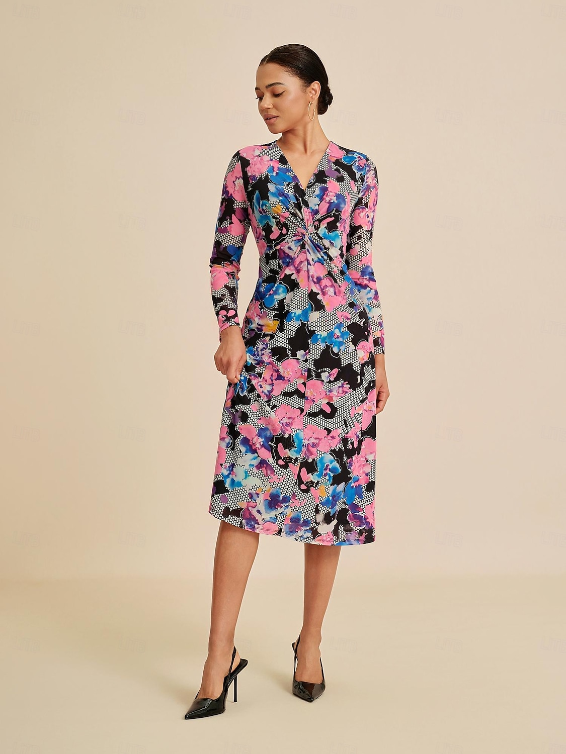 Per donna Femminile Tubino Abito Stampato Abito Midi Arcobaleno Manica Lunga Estate Primavera Scollo a V Moderno S M L del 2025 a $86.99 –P3