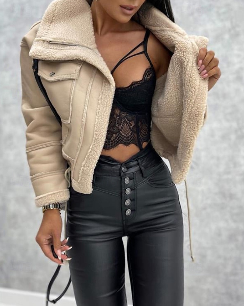 Γυναικεία Jeci Piele Διατηρείτε Ζεστό Άνετο Τσέπη Κουμπιά Καθημερινό Σκέτο Διακοπές Causal Καθημερινά Ρούχα Εξόδου Κοντό Απορρίπτω Κανονικό Μακρυμάνικο Εξωτερικά ενδύματα Μαύρο Χακί Μπεζ 2026 - $59.99 –P4