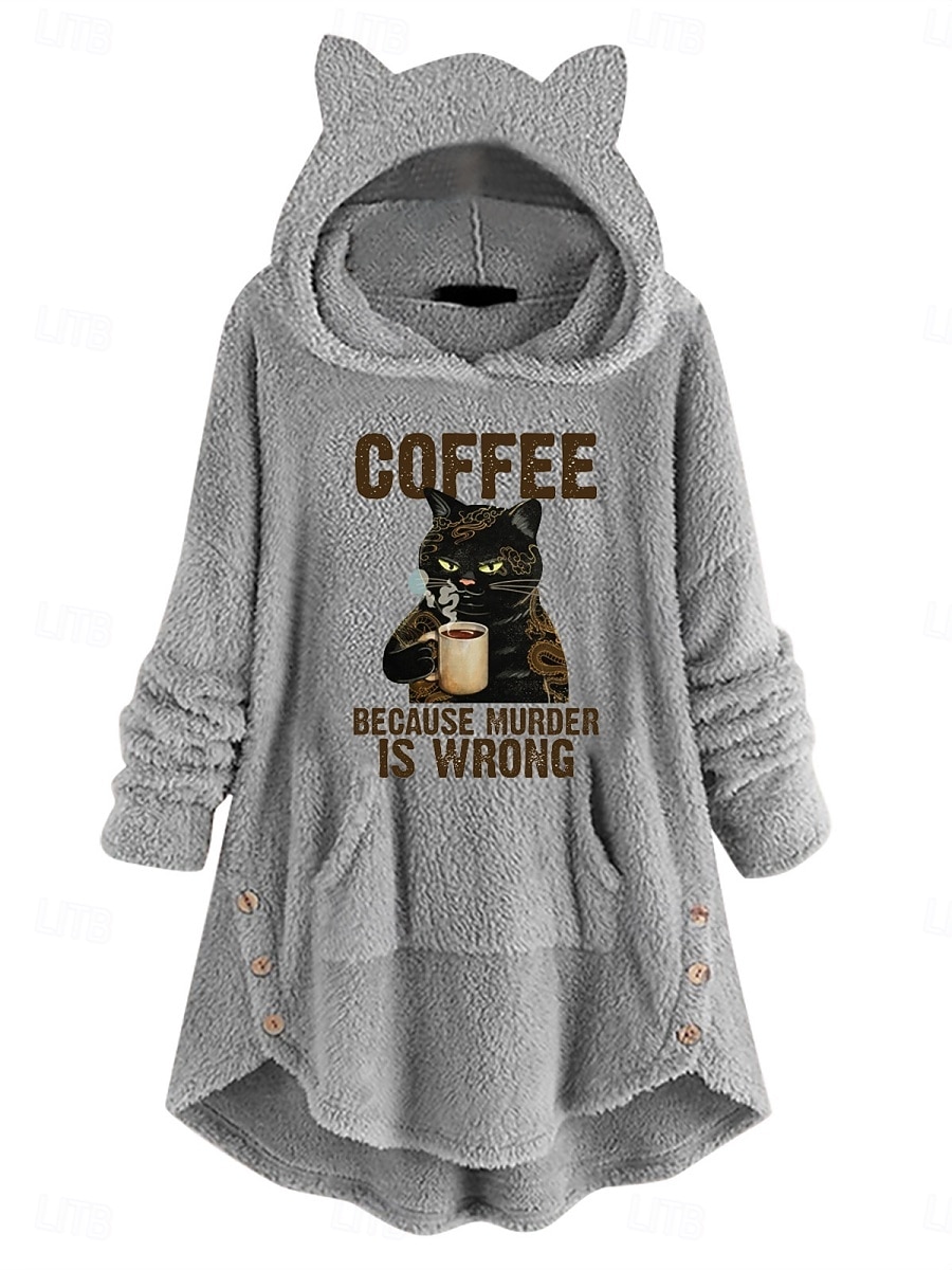 Női Pulóver Hoodie pulóver Cica Alkalmi Hosszú ujj Kapucni Hosszú felsők Utca Hétköznapi Arcpír rózsaszín Bor Szürke Ősz Tél 2025 - $31.99 –P3