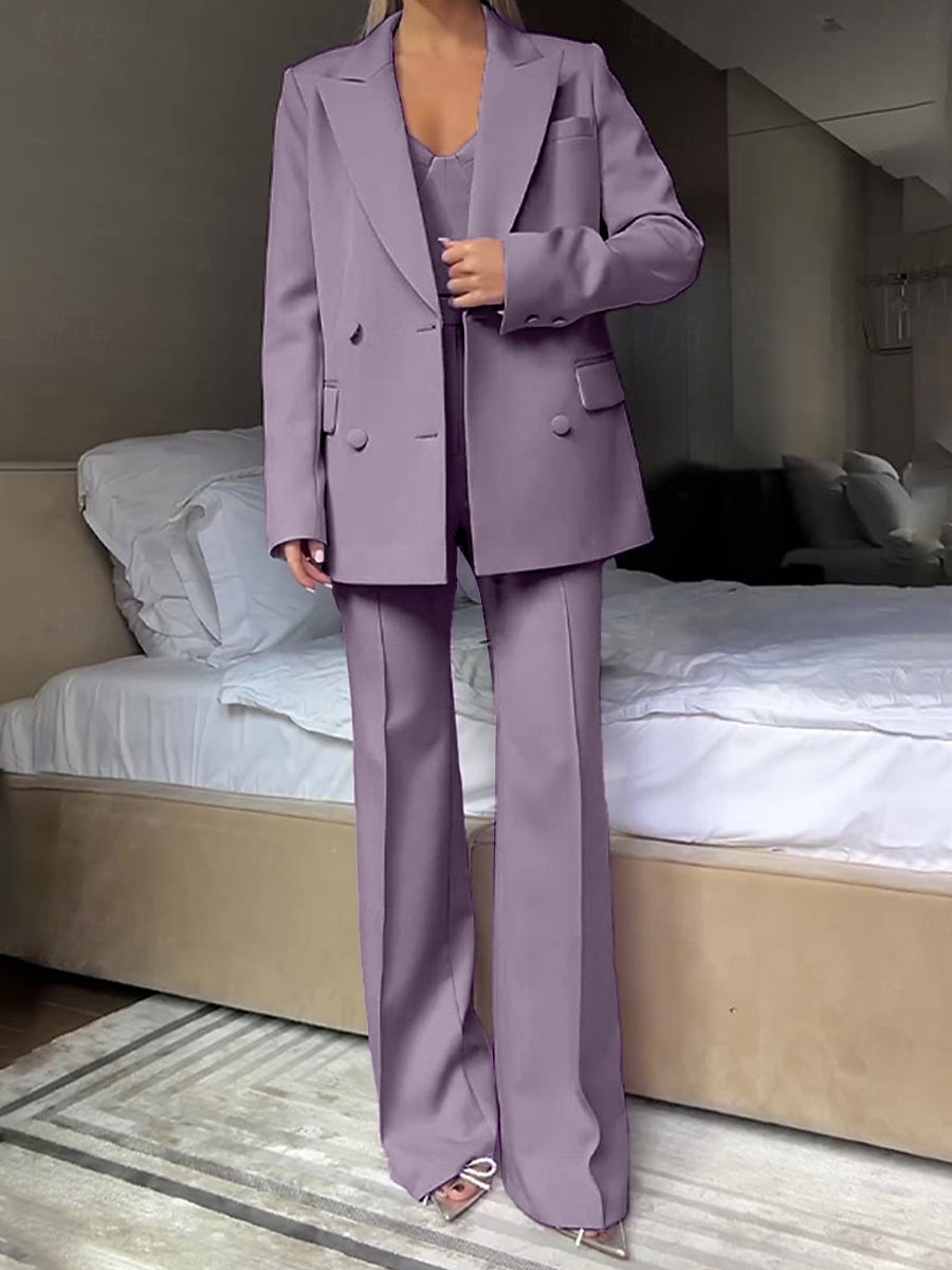 Damen 3-teilige Anzüge Formell Hochzeitsgast Formeller Abend Elegant Minimalistisch Langarm Knöchellänge Peak Revers Doppelreihig 2026 - $164.99 –P14