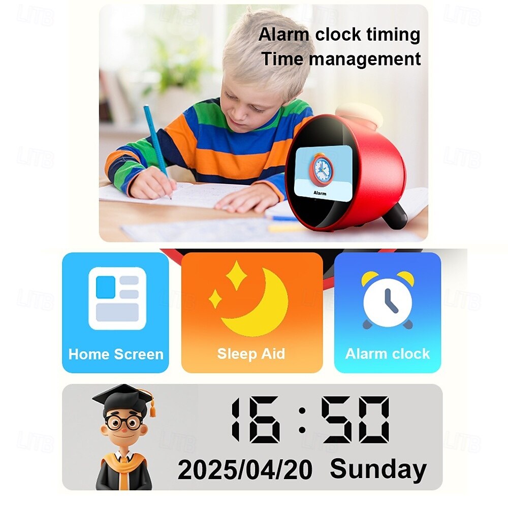 2025年 人気のスマートAI目覚まし時計、子供用液晶ディスプレイ、充電式バッテリー、Wi-Fi機能、AI音声制御スマートキッズタイマー  コレクション – $46.99 –P17
