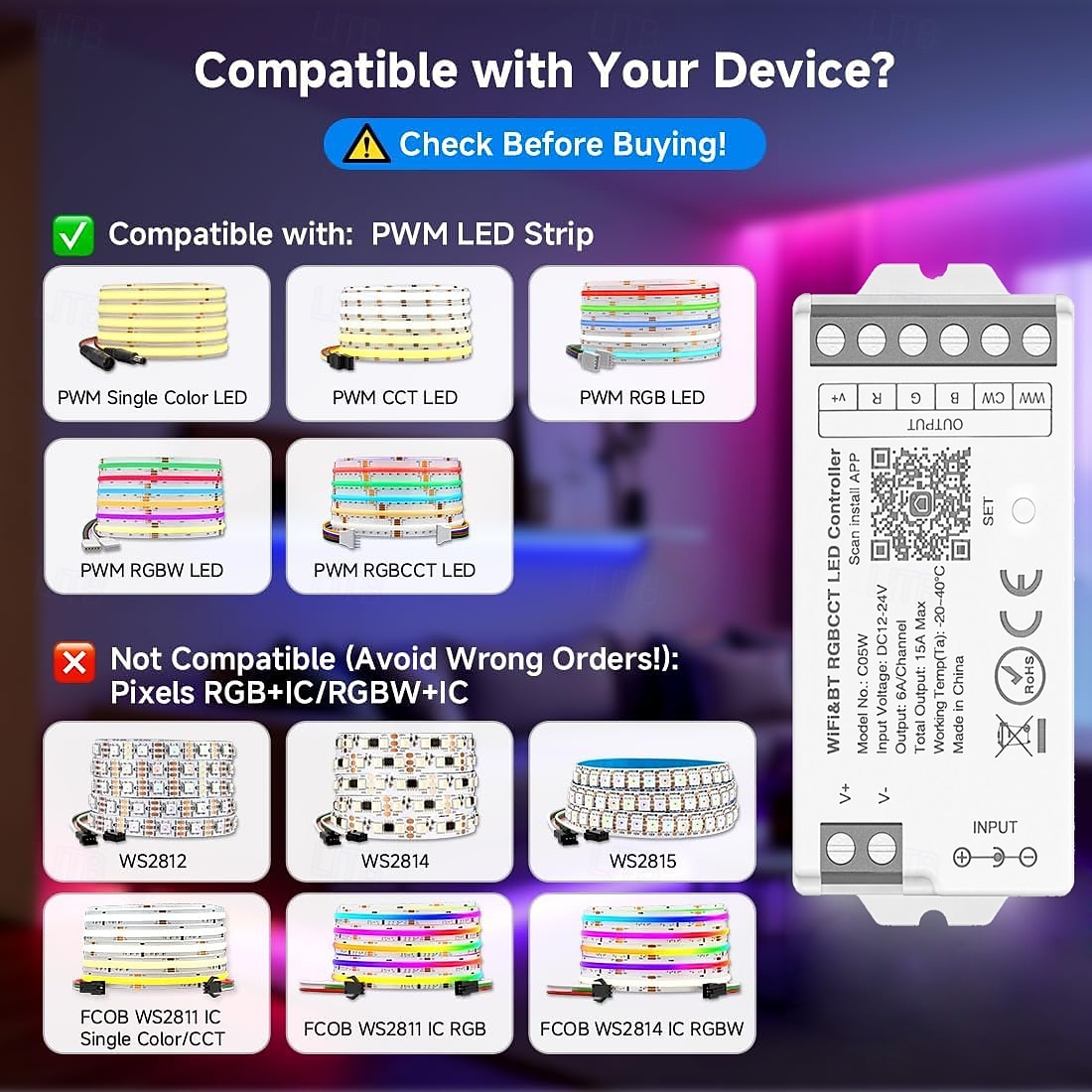 WiFi Remote Controller Kit for RGB CCT RGBW Dimming LED Strip Lights 4-Zone 2.4G Wireless Control  DC12-24V 5-in-1 LED Controller Compatible with Alexa Google Home Smart Life Tuya APP 2025 - $123.99 –P1