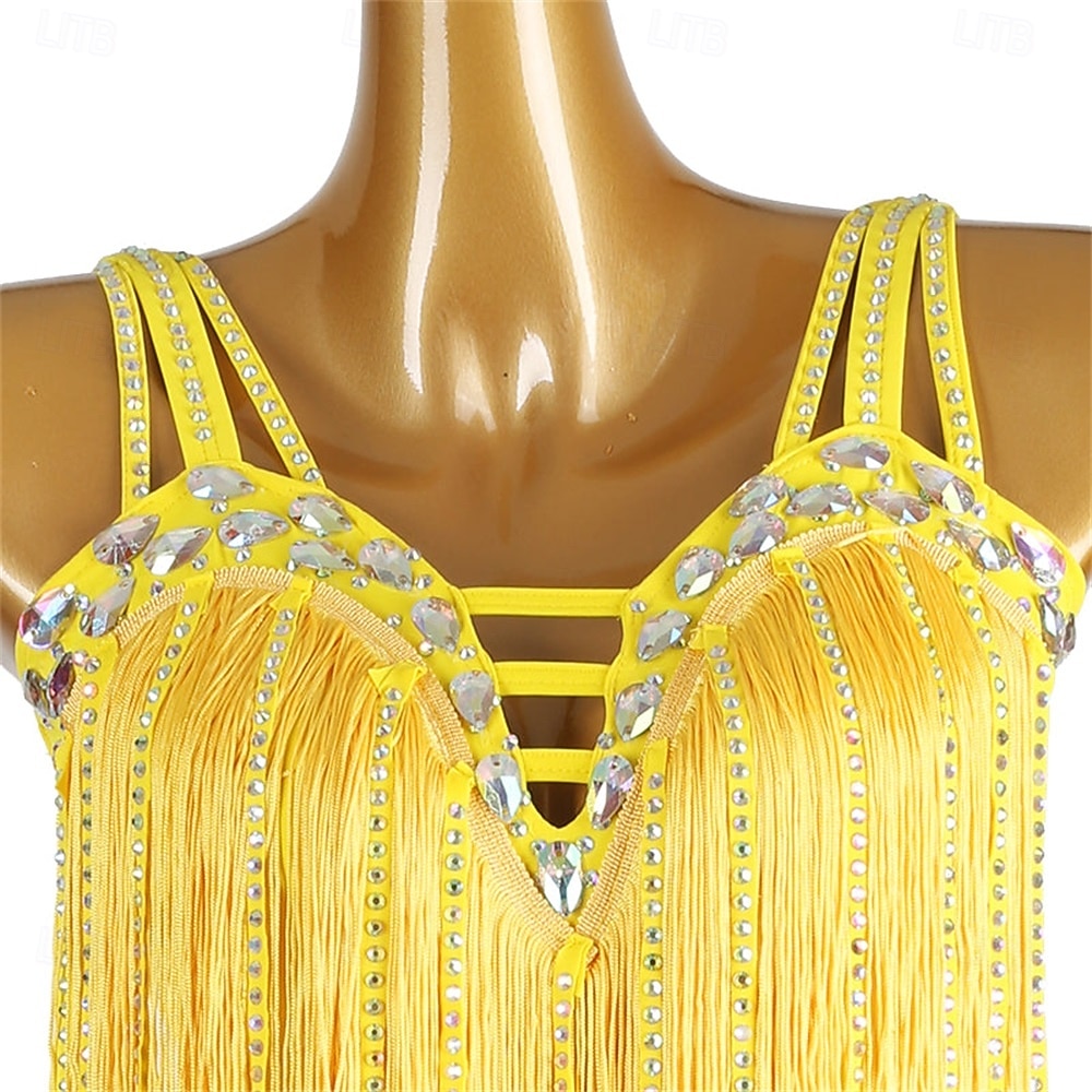 Women's Black Fringe Latin Dance Dress with Rhinestone Detailing, Sleeveless, and Crisscross Straps – Perfect for Salsa, Rumba, and Performance Wear 2026 - $222.79 –P15