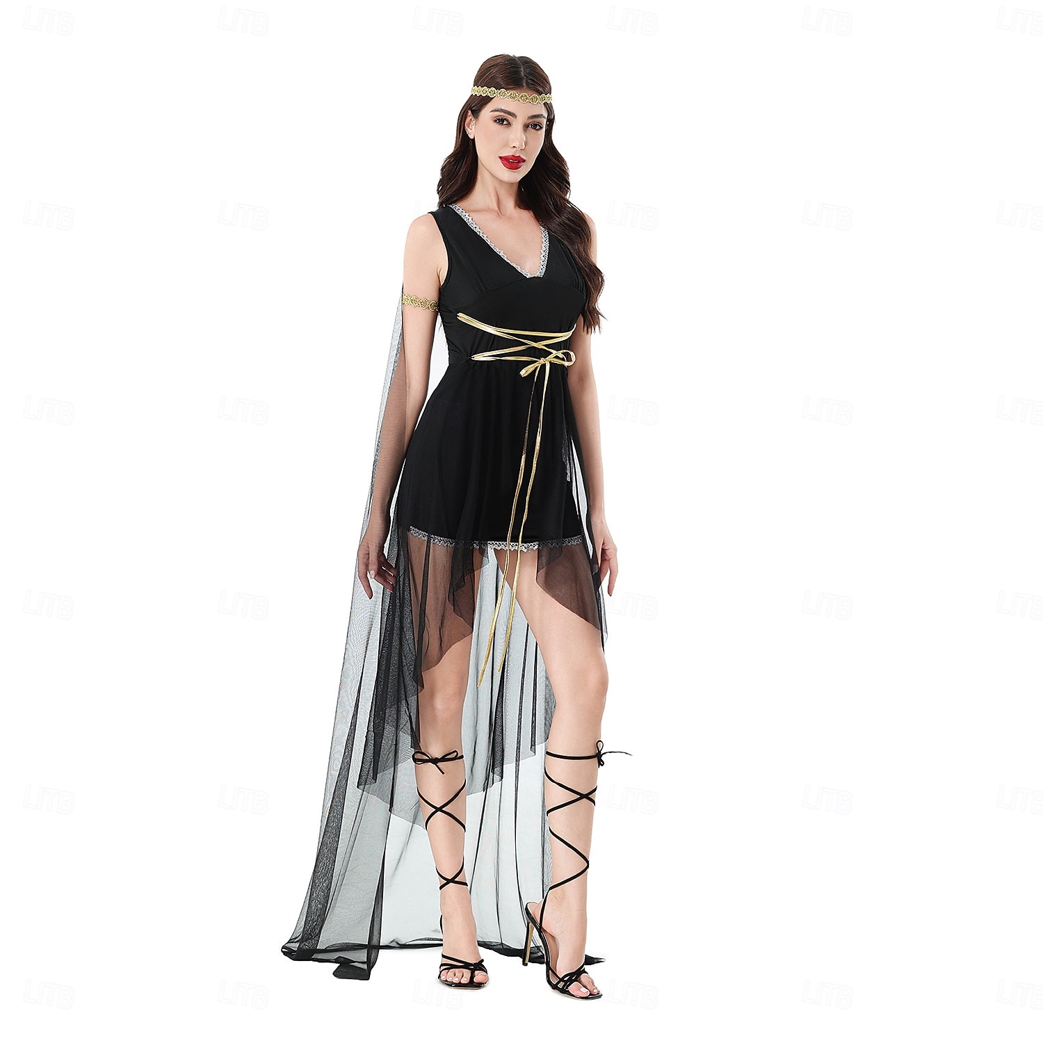green emerald velvet dress Women Queen Cleopatra Dress Costume Set with Black Collar, Underneath