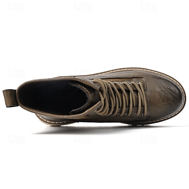Bottes de combat à lacets en similicuir marron pour homme – chaussures de travail et de randonnée d'extérieur durables pour un usage quotidien et l'aventure de 2025 ? $54.99 –P12