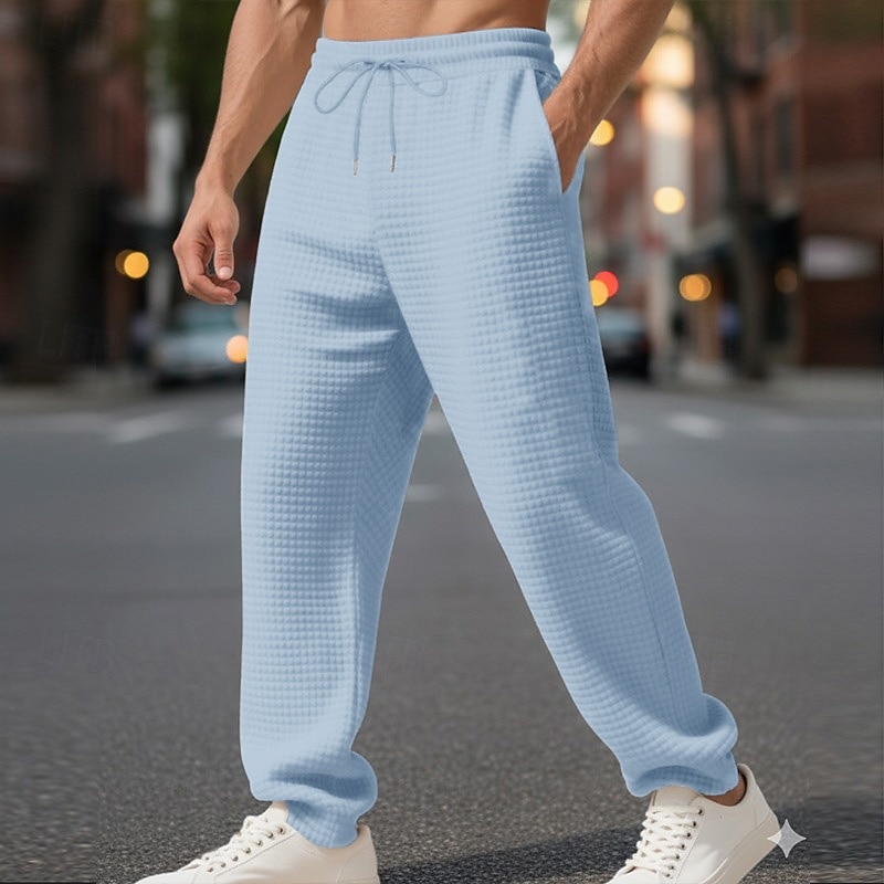 Homens Waffle Calças Esportivas Calças Calça de moletom de perna reta Com Cordão Bolso frontal Tecido Conforto Comprimento total Diário Ao ar livre Trabalho Moda Roupa de rua Preto Azul Céu Com de 2026 por $22.99 –P7