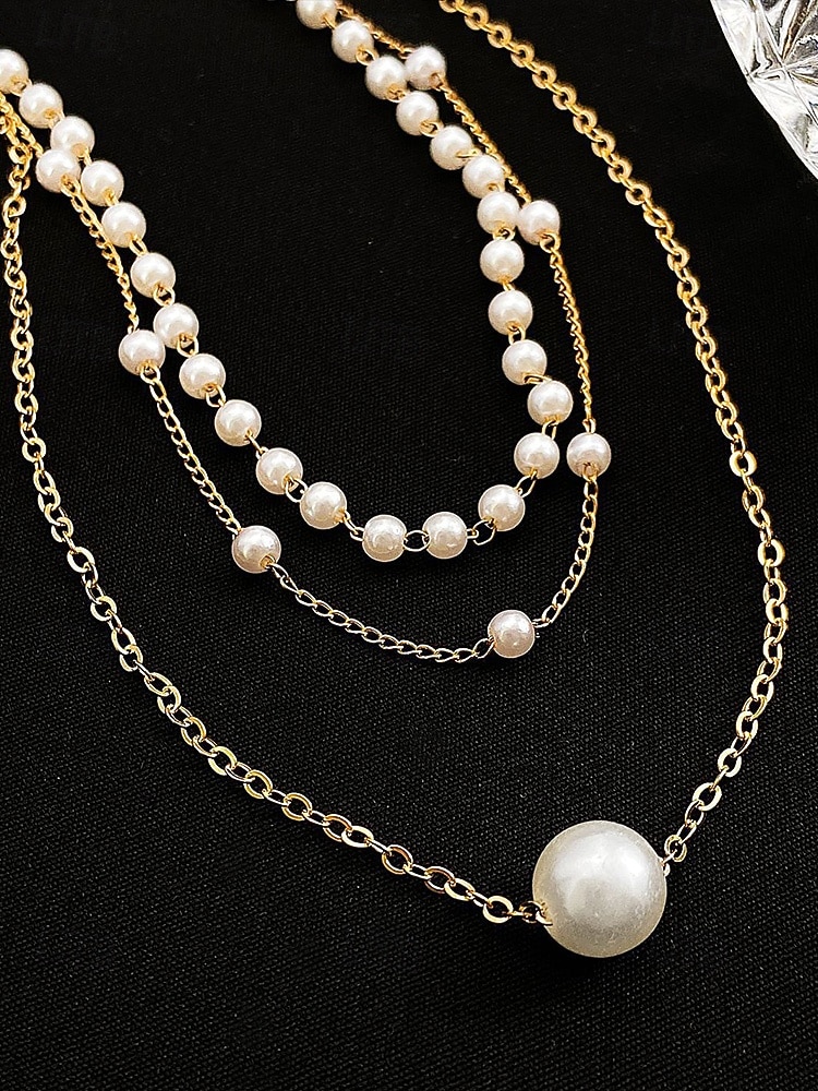 Collar de cruz navideña para mujer, cadena de oro en capas con colgante de perla y diamantes de imitación, elegante joyería navideña para fiestas, bodas y regalos. 2026 - $5.99 –P16