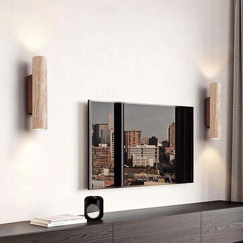 Apliques de pared de mármol con iluminación vertical y descendente, modernos apliques de pared para interiores, luz E26, barra lineal, iluminación de pared para dormitorio, lámpara cilíndrica de pared 2025 - $127.99 –P3