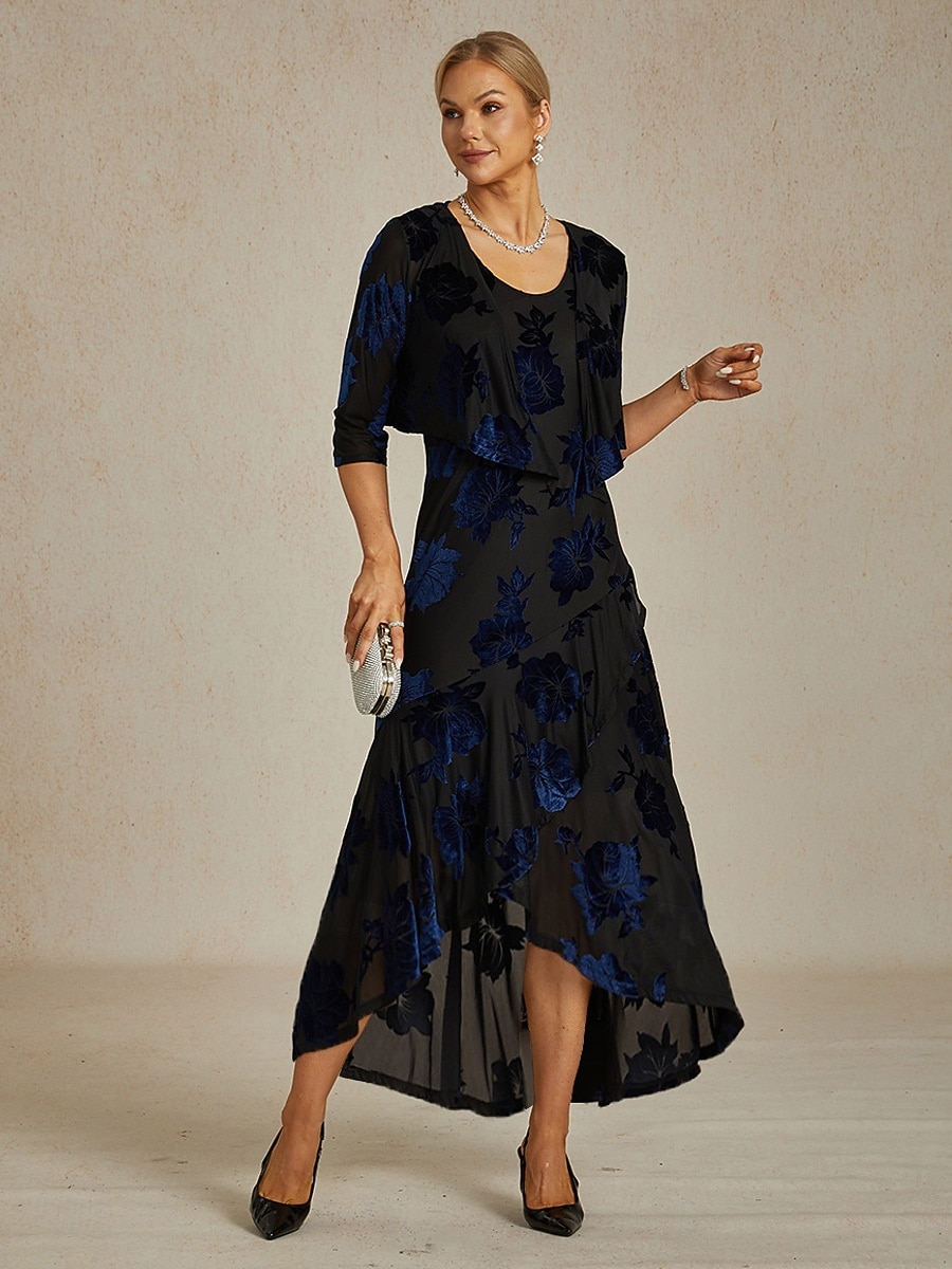 Femmes Haussements d'épaules Fleuri Élégant ancien Manche 3/4 Col en V robe demoiselle d honneur Tenue de soirée Soirée bleu marine Automne Hiver de 2025 ? $49.99 –P3