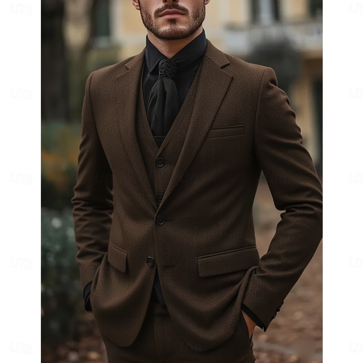Herren Geschäft Business-Anzüge Gekerbtes Revers Schwarz Dunkelblau Formell Einfarbig Figurbetonter Schnitt 3-teilig 2025 - $139.99 –P2