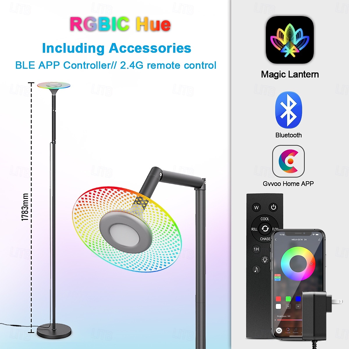 Lámpara de pie RGB para sala de estar, lámpara de pie inteligente con control remoto de aplicación para dormitorio, oficina y lectura. 2025 - $54.99 –P1