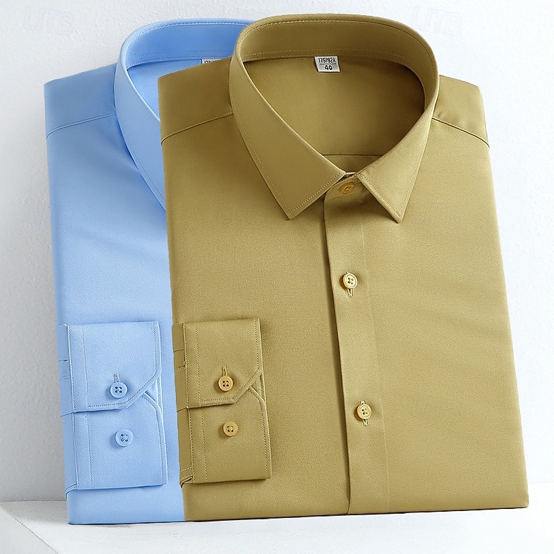 Men's Shirt Dress Shirt Non Iron Shirt Button Up Shirt Plain Formal Wedding Wine+Blue White+Black White+Blue Orange+Black Long Sleeve Lapel Spring &  Fall All Seasons Clothing Apparel 2025 - $29.99 –P9