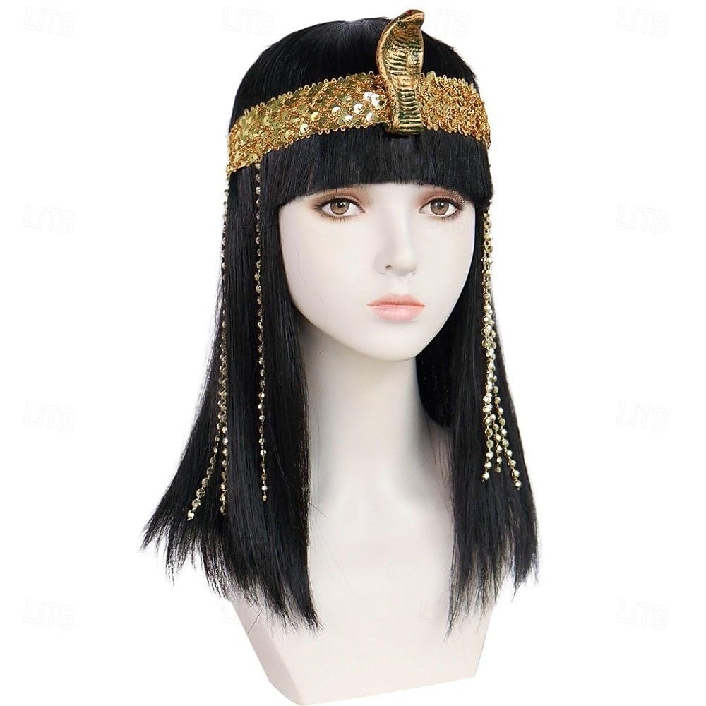 parrucca nera di Cleopatra, capelli neri bob con frangia per donne, parrucche da cosplay di Cleopatra, capelli corti e lisci bob, capelli e accessori per cosplay per costumi di Halloween. del 2025 a $20.99 –P4
